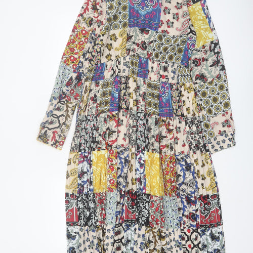 Exquiss's Women Multicoloured Midi A-Line Bohemian Patchwork Dress M