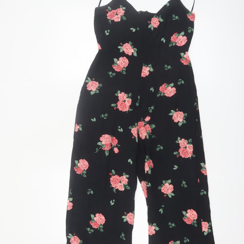 Nobody's Child Women's Black Floral Wide-Leg Jumpsuit Size 8