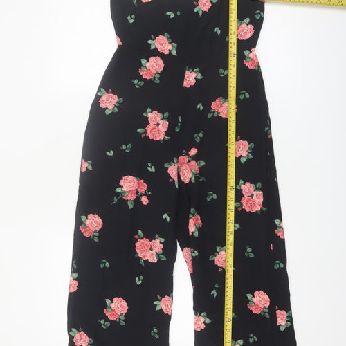 Nobody's Child Women's Black Floral Wide-Leg Jumpsuit Size 8