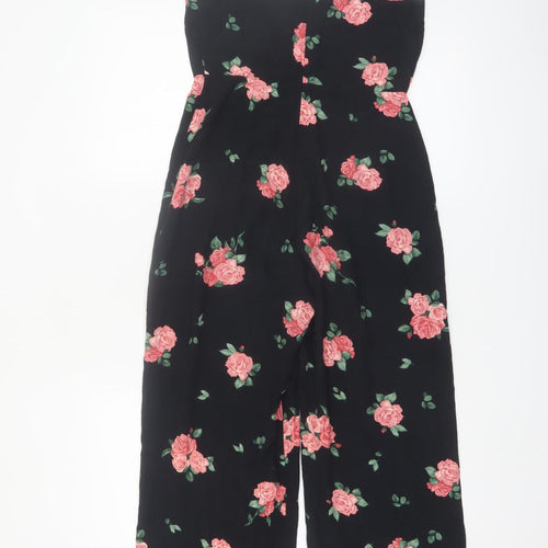 Nobody's Child Women's Black Floral Wide-Leg Jumpsuit Size 8