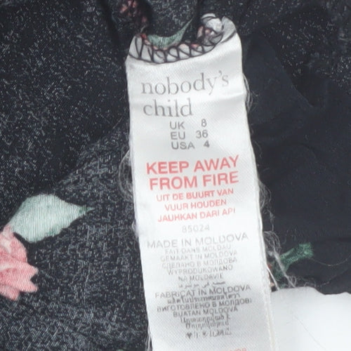 Nobody's Child Women's Black Floral Wide-Leg Jumpsuit Size 8