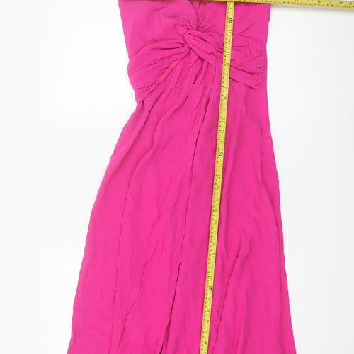 Zara Women Pink Midi Slip Dress XS Ruched Backless Summer Party