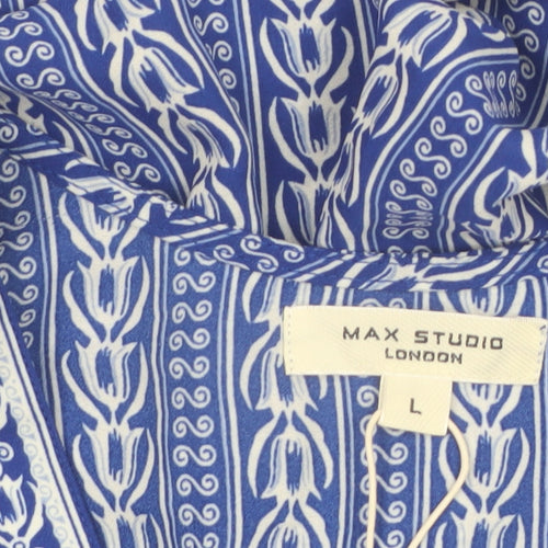 Max Studio Women Blue L Fit & Flare Midi Dress Bohemian V-Neck