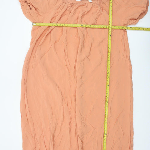 H&M Women Peach Puff Sleeve Midi Dress L Viscose Blend