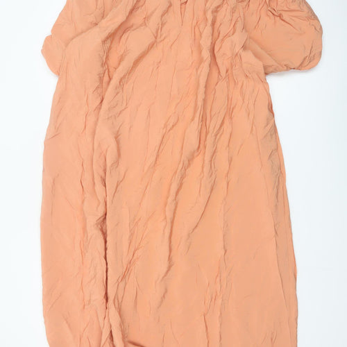 H&M Women Peach Puff Sleeve Midi Dress L Viscose Blend