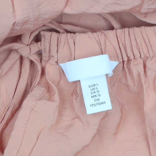 H&M Women Peach Puff Sleeve Midi Dress L Viscose Blend