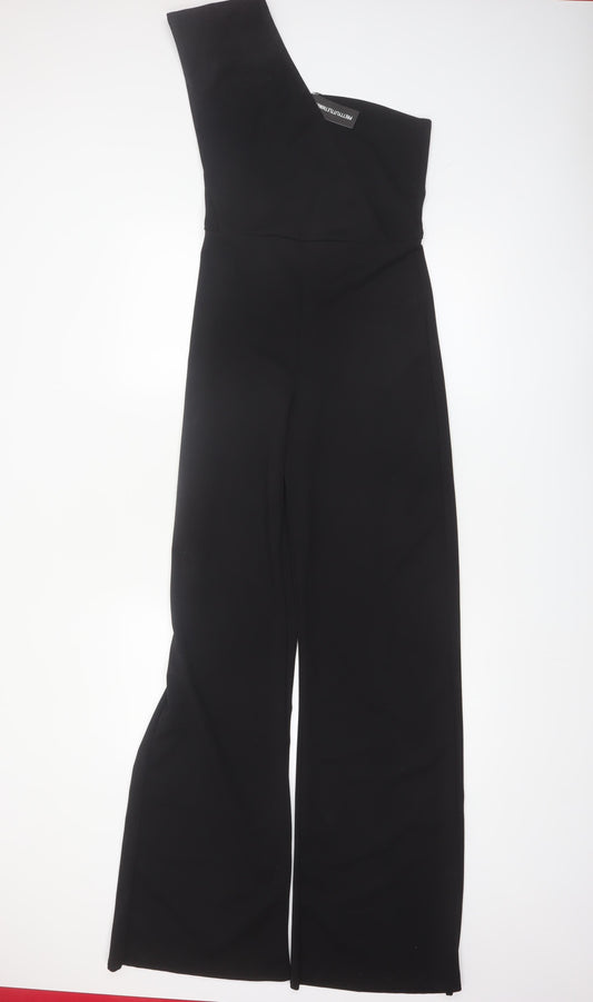 PrettyLittleThing Womens Black One Shoulder Wide Leg Jumpsuit Size 10