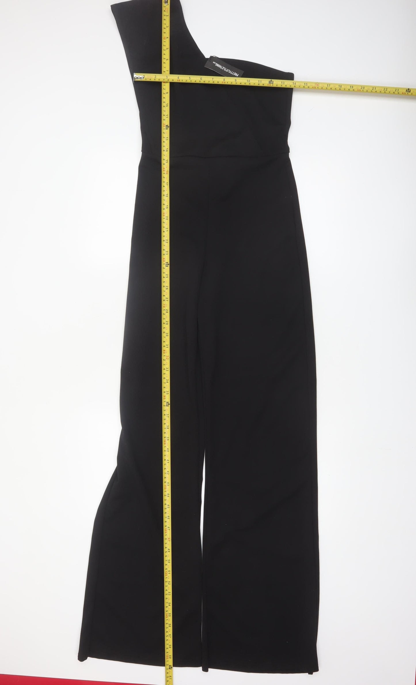 PrettyLittleThing Womens Black One Shoulder Wide Leg Jumpsuit Size 10