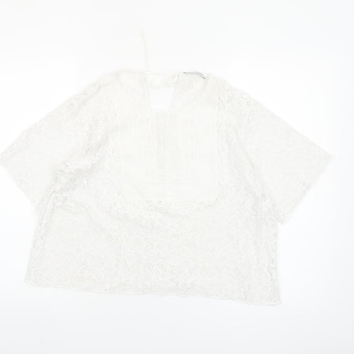 Zara Women's White Lace Tunic Blouse L Boho Crochet Summer Top