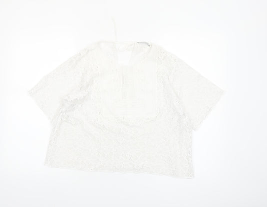 Zara Women's White Lace Tunic Blouse L Boho Crochet Summer Top