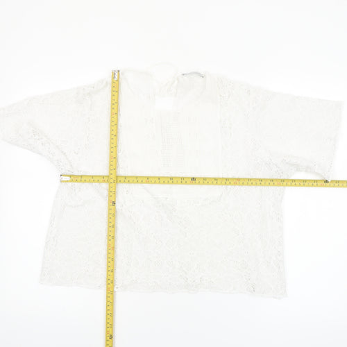 Zara Women's White Lace Tunic Blouse L Boho Crochet Summer Top