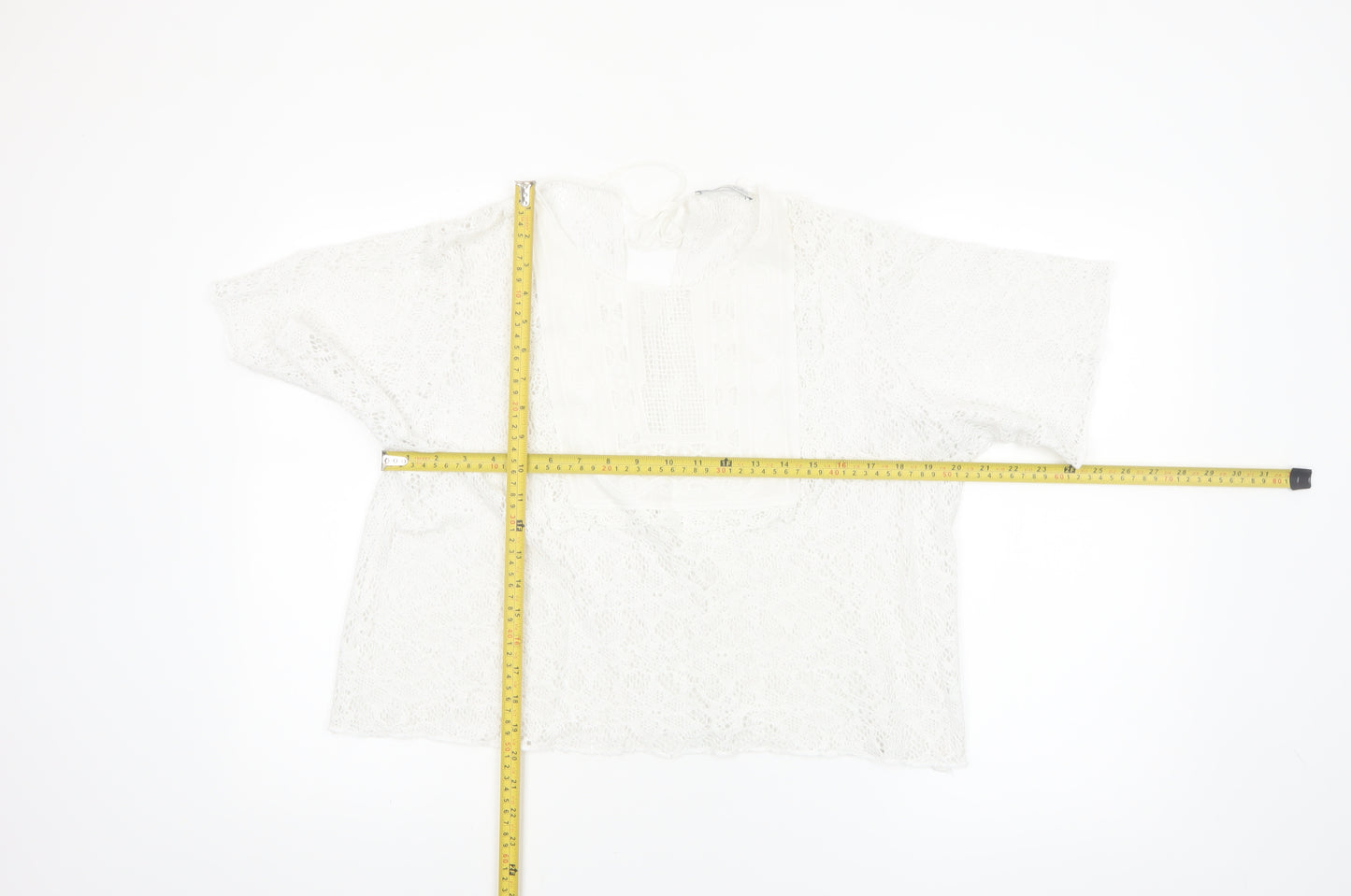 Zara Women's White Lace Tunic Blouse L Boho Crochet Summer Top