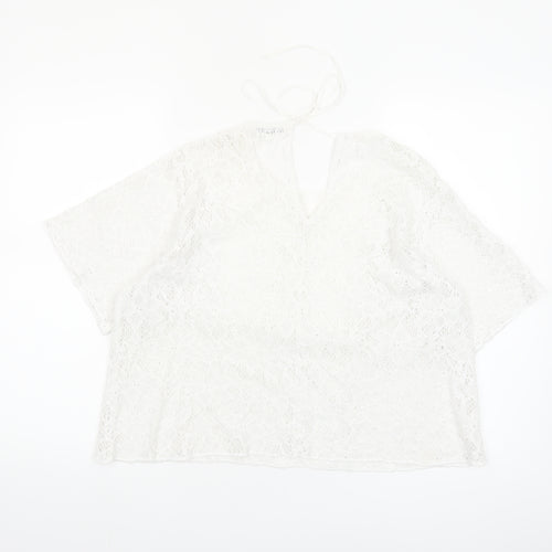 Zara Women's White Lace Tunic Blouse L Boho Crochet Summer Top