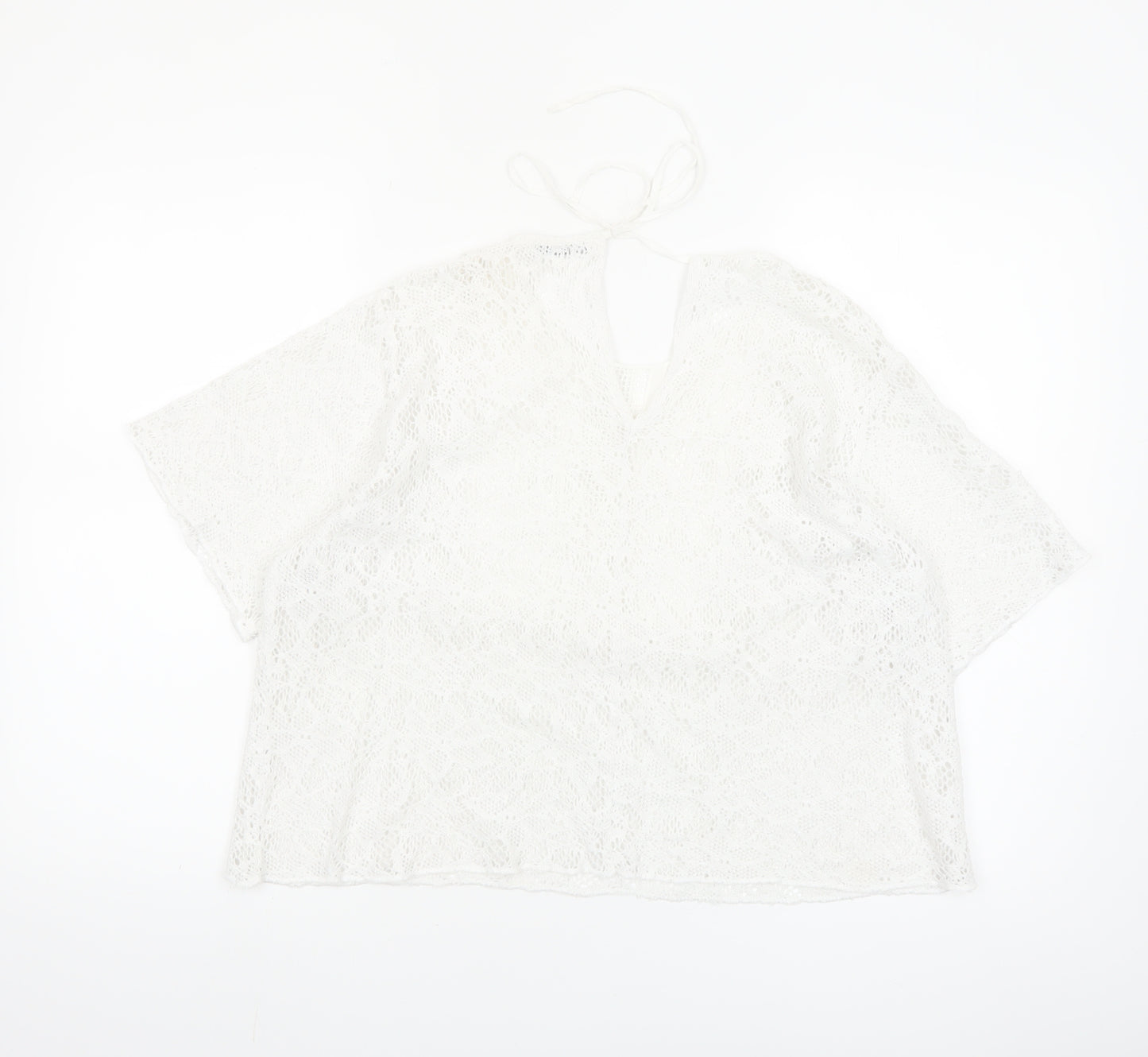 Zara Women's White Lace Tunic Blouse L Boho Crochet Summer Top