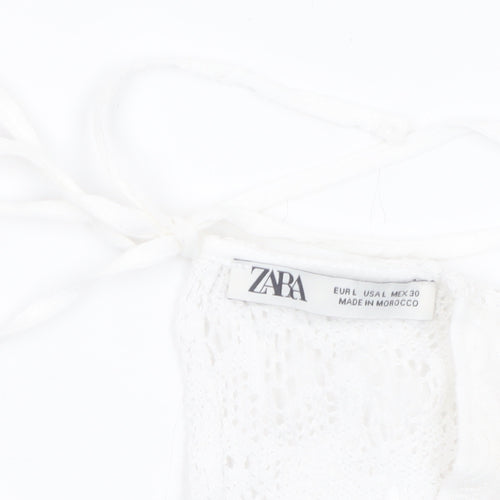 Zara Women's White Lace Tunic Blouse L Boho Crochet Summer Top
