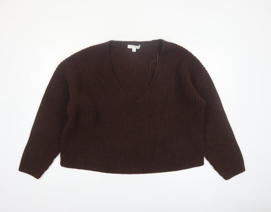 Marks and Spencer Women Brown V-Neck Merino Wool Cashmere Jumper M