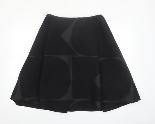 Orla Kiely Women's Black A-Line Geometric Wool Skirt UK 12