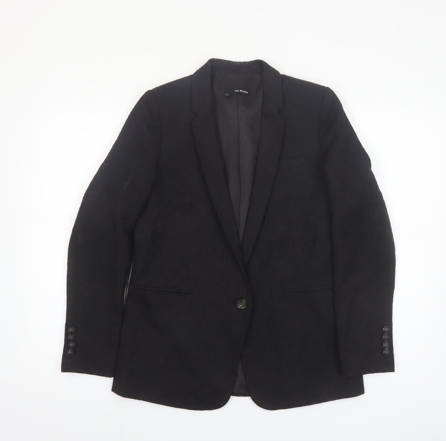 The Kooples Women's Black Single-Breasted Blazer Size 10 Jacquard Tailored Jacket
