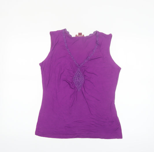 Monsoon Womens Purple Lace V-Neck Cotton Camisole Top Size 14