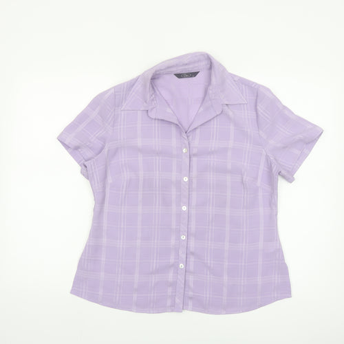 Bm Women's Purple Check Short Sleeve Collared Button-Up Blouse Size 14