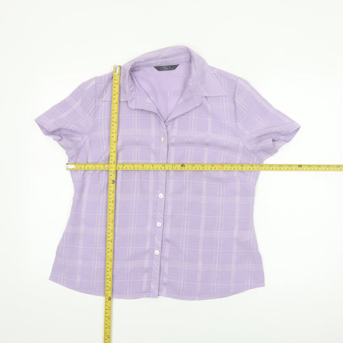 Bm Women's Purple Check Short Sleeve Collared Button-Up Blouse Size 14