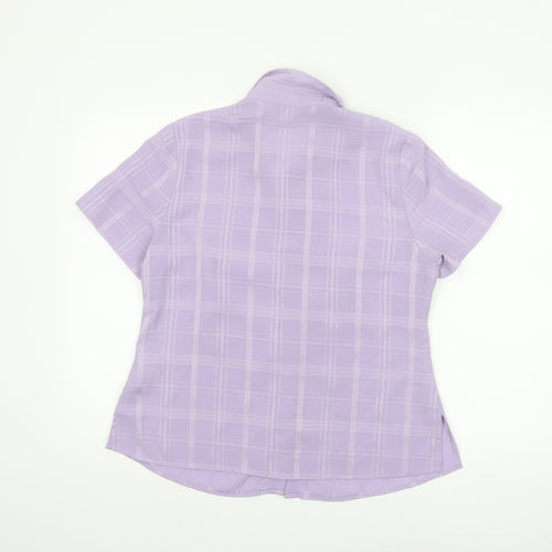 Bm Women's Purple Check Short Sleeve Collared Button-Up Blouse Size 14