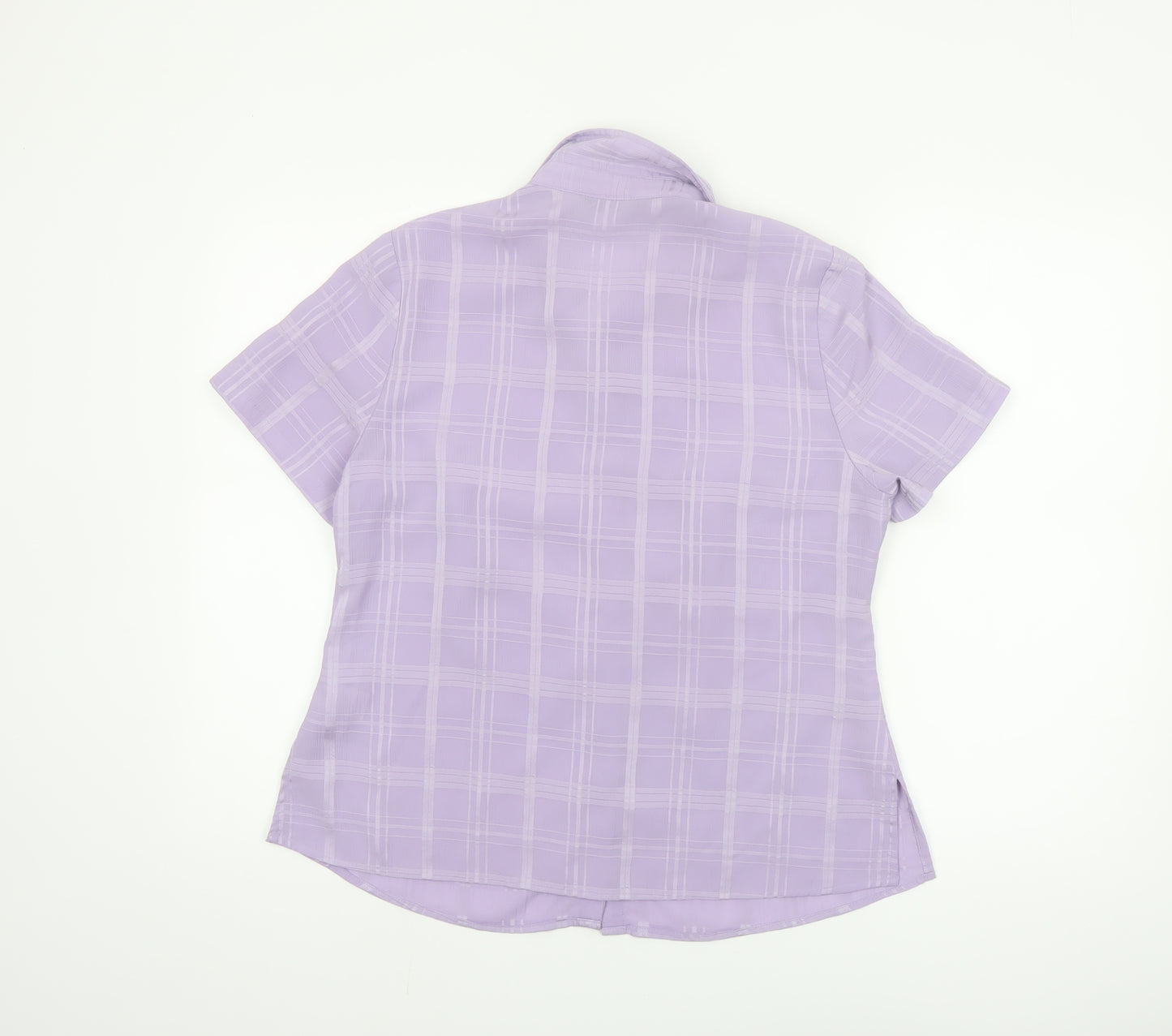 Bm Women's Purple Check Short Sleeve Collared Button-Up Blouse Size 14