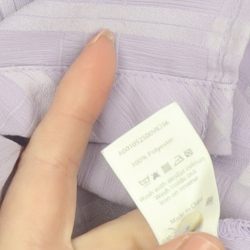 Bm Women's Purple Check Short Sleeve Collared Button-Up Blouse Size 14