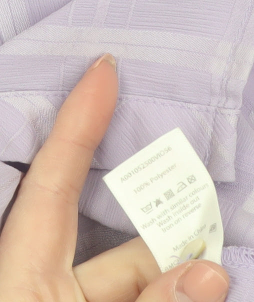 Bm Women's Purple Check Short Sleeve Collared Button-Up Blouse Size 14