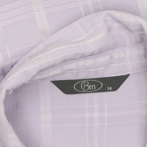 Bm Women's Purple Check Short Sleeve Collared Button-Up Blouse Size 14