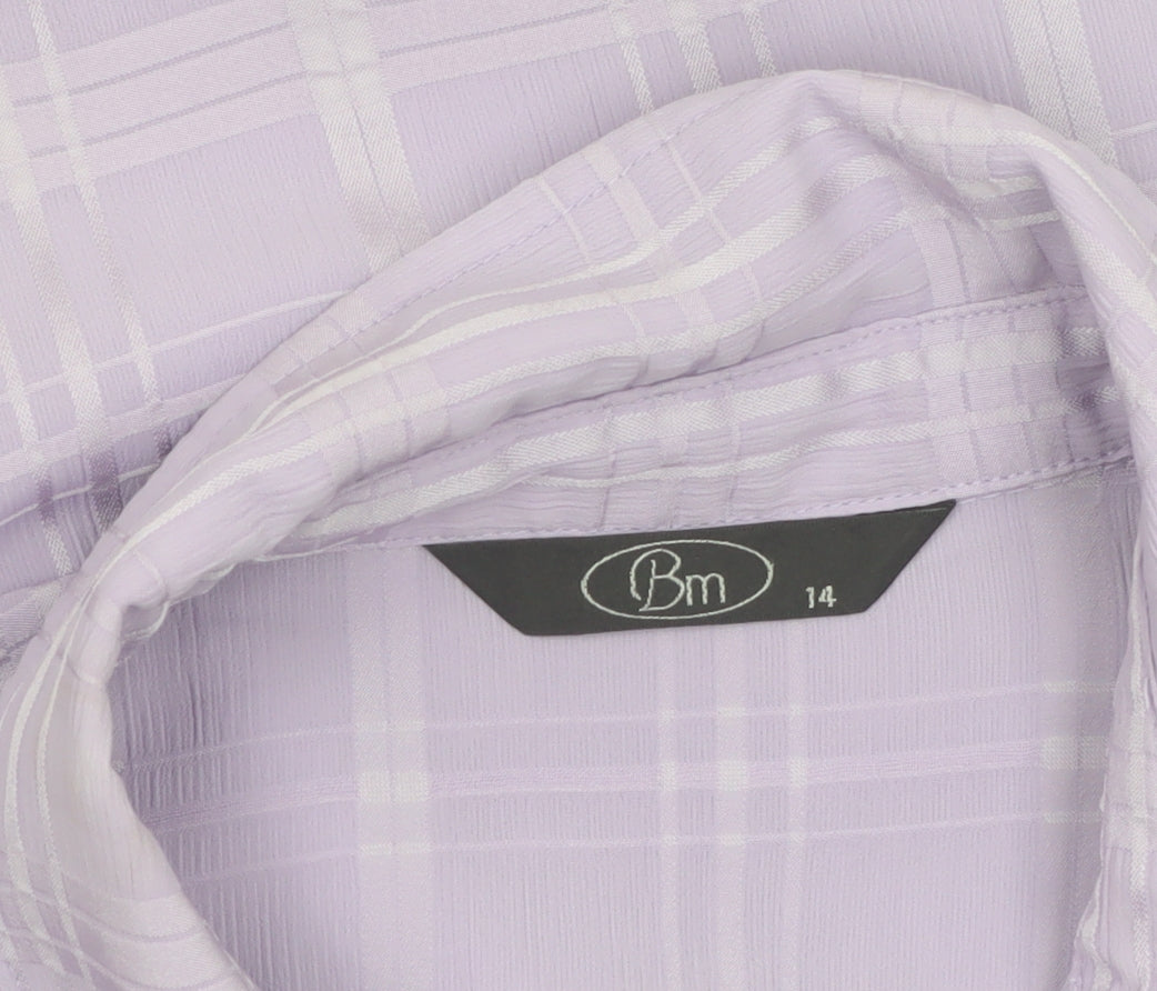 Bm Women's Purple Check Short Sleeve Collared Button-Up Blouse Size 14