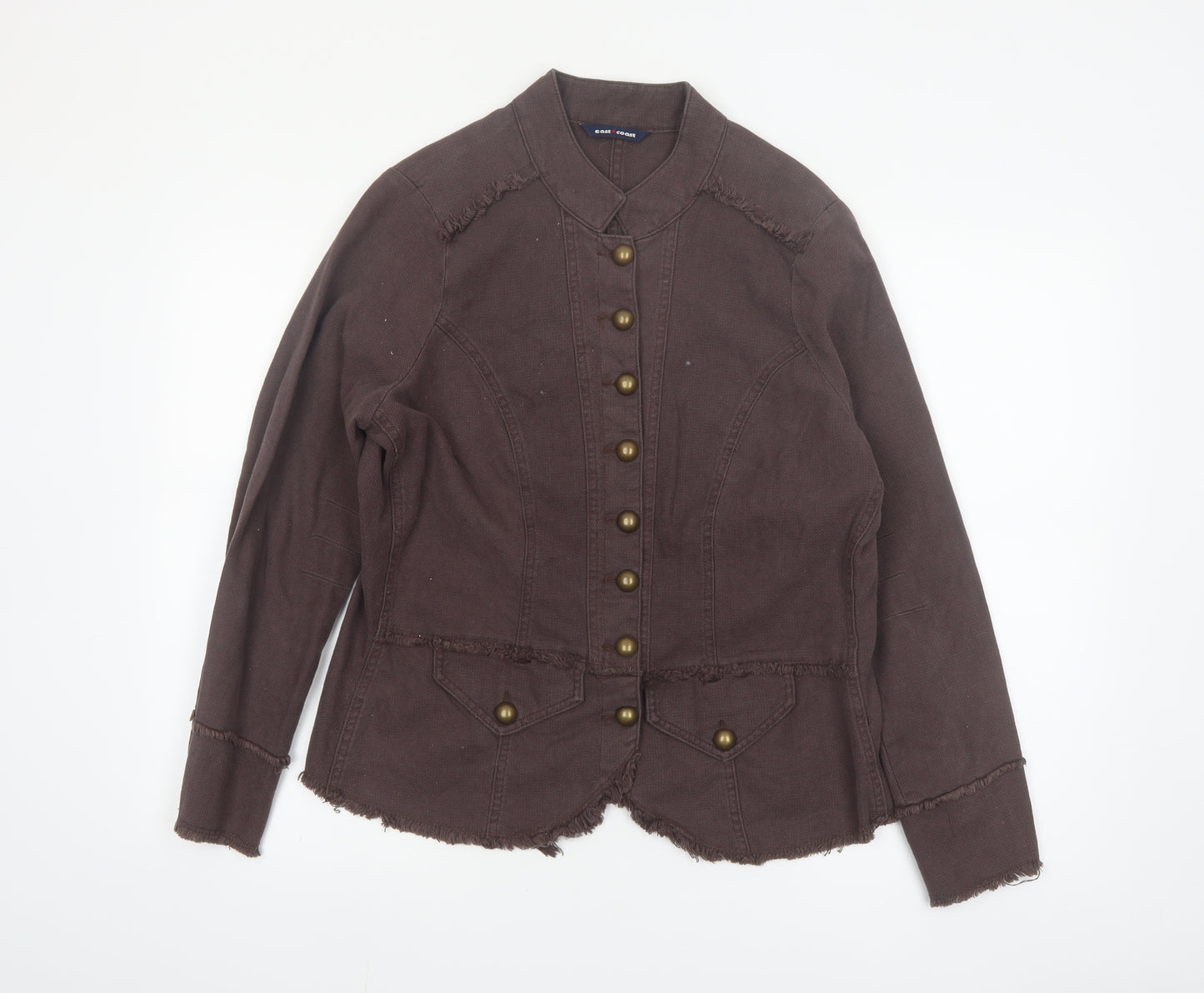 Evans Women Brown Cotton Military Jacket Size 16 Button Front