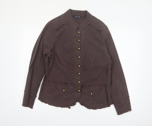 Evans Women Brown Cotton Military Jacket Size 16 Button Front