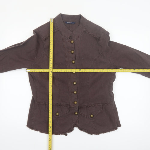 Evans Women Brown Cotton Military Jacket Size 16 Button Front
