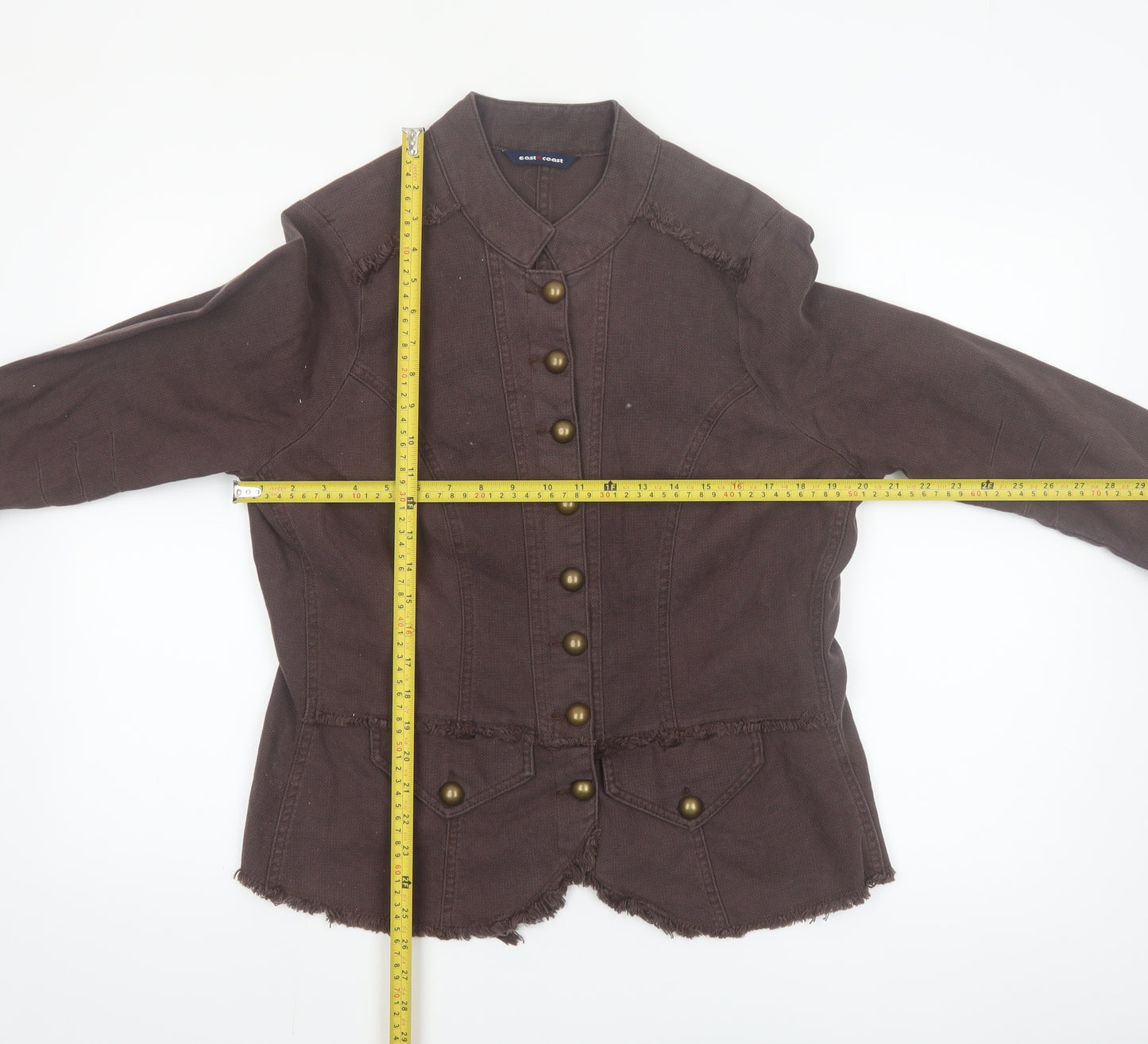 Evans Women Brown Cotton Military Jacket Size 16 Button Front