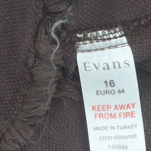Evans Women Brown Cotton Military Jacket Size 16 Button Front