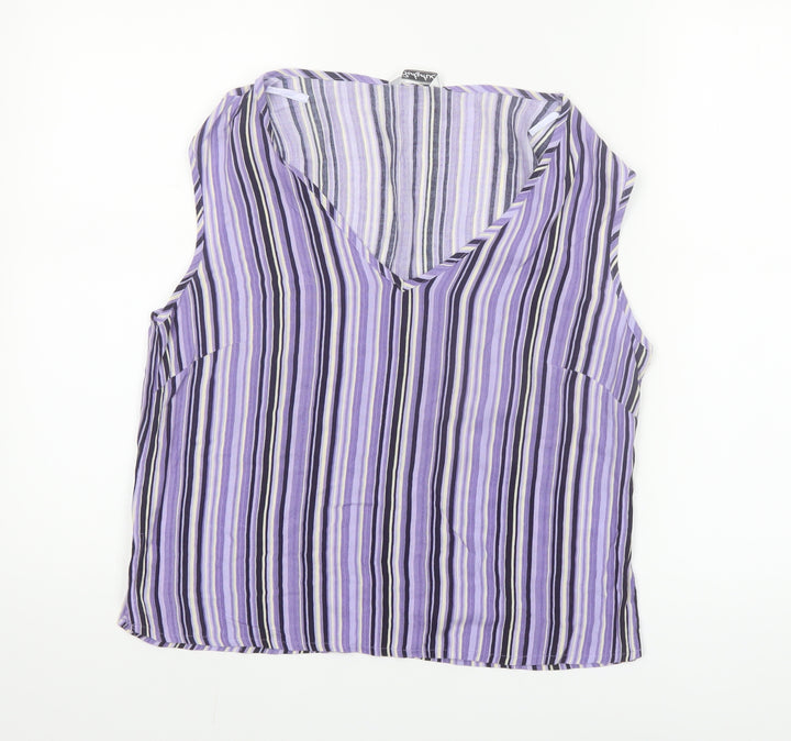 Berkertex Women's Purple Striped Sleeveless Viscose Blouse Size 12