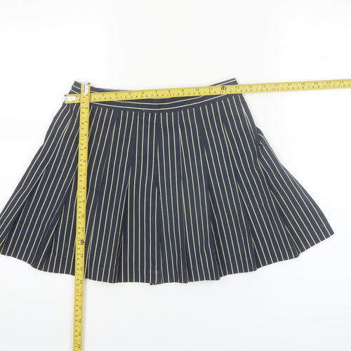 Tail Womens Blue Striped Pleated Skirt Size 10 Microfibre