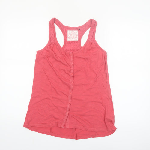 Fat Face Women’s Pink Cotton Racerback Button Tank Top Size 8