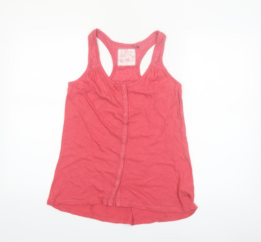 Fat Face Women’s Pink Cotton Racerback Button Tank Top Size 8