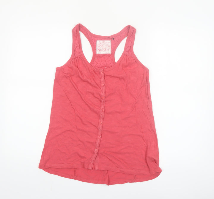 Fat Face Women’s Pink Cotton Racerback Button Tank Top Size 8