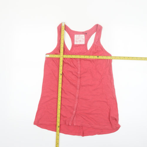 Fat Face Women’s Pink Cotton Racerback Button Tank Top Size 8