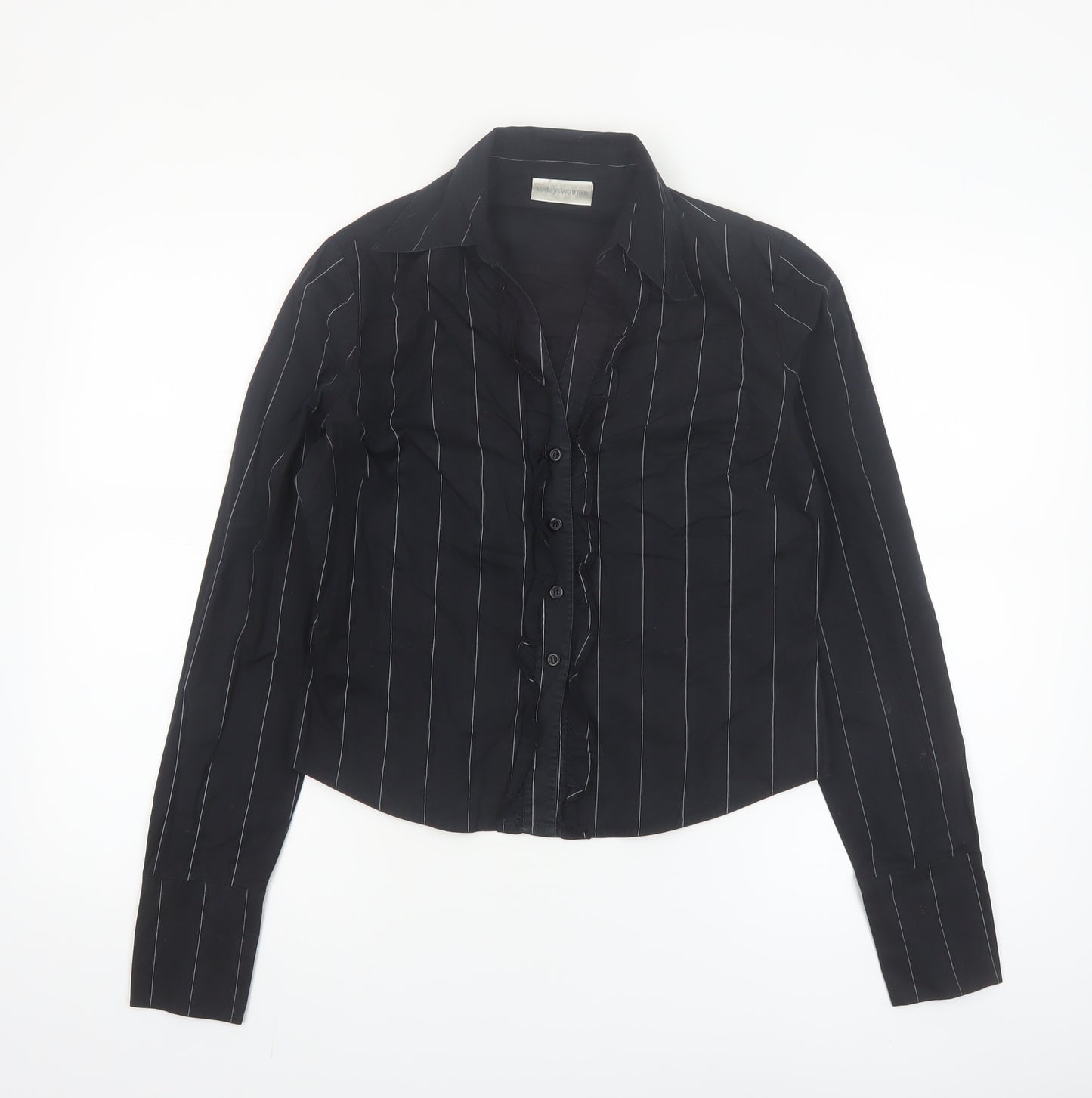 Todays Woman Black Striped Long Sleeve Button-Up Shirt Women's Size 12