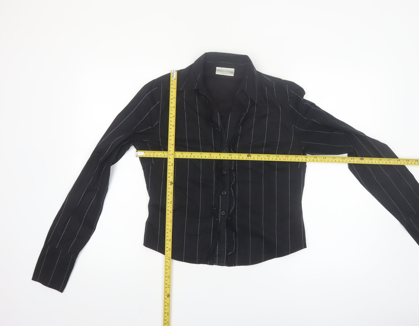 Todays Woman Black Striped Long Sleeve Button-Up Shirt Women's Size 12