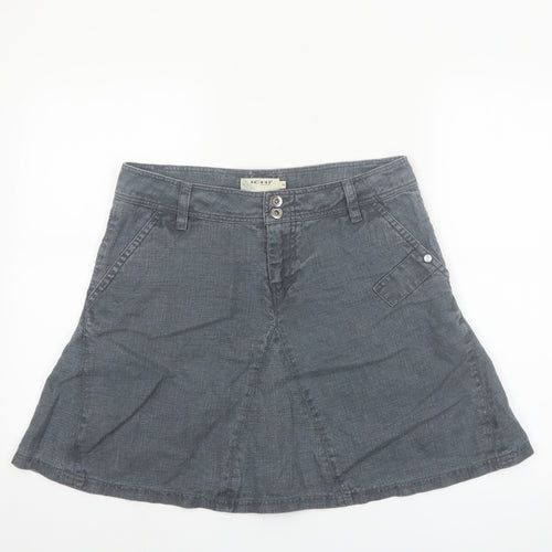 ICHI Women Grey A-Line Short Skirt M Ramie Casual Pockets