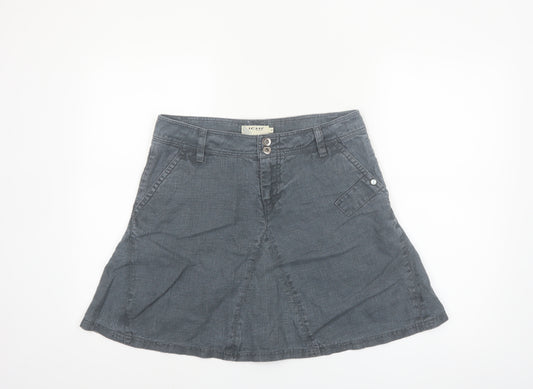 ICHI Women Grey A-Line Short Skirt M Ramie Casual Pockets