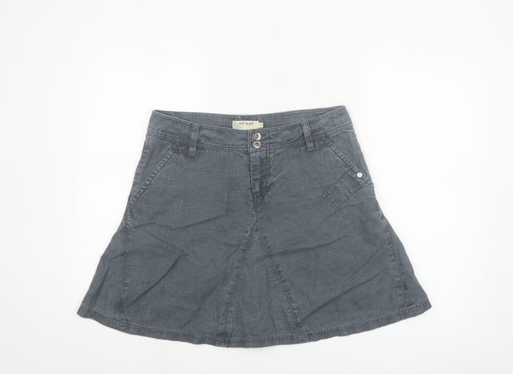ICHI Women Grey A-Line Short Skirt M Ramie Casual Pockets