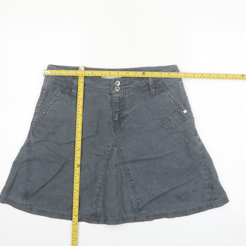 ICHI Women Grey A-Line Short Skirt M Ramie Casual Pockets