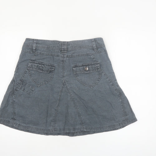 ICHI Women Grey A-Line Short Skirt M Ramie Casual Pockets