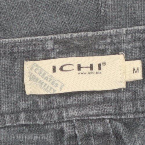 ICHI Women Grey A-Line Short Skirt M Ramie Casual Pockets